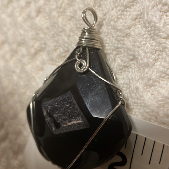 BLACK Druzy Triangular Stone with Handmade Scroll Design - Picture 2 of 8